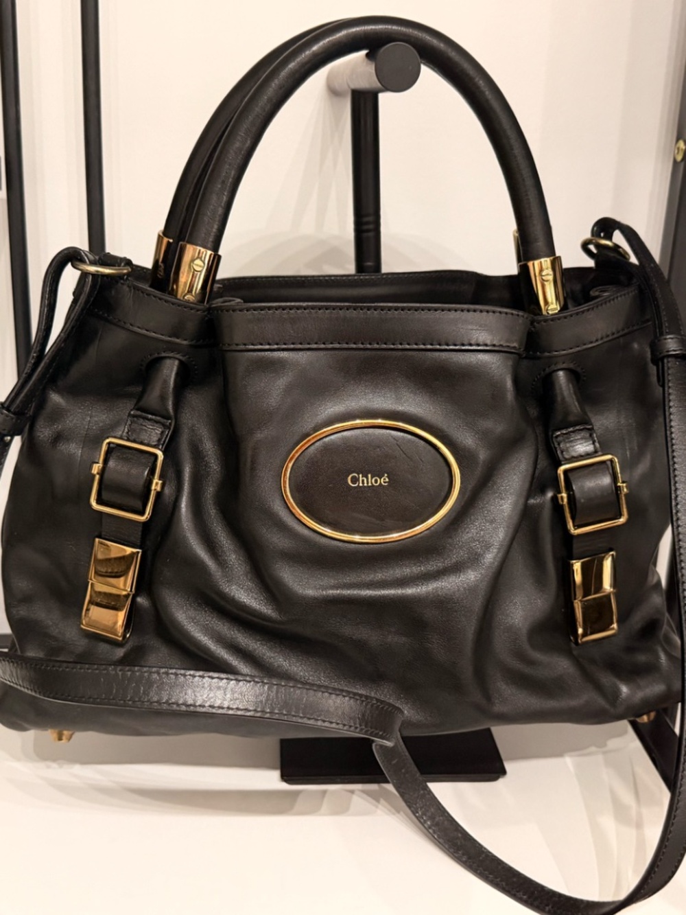 Authentic Chloé Black Leather Shoulder Crossbody Satchel Bag